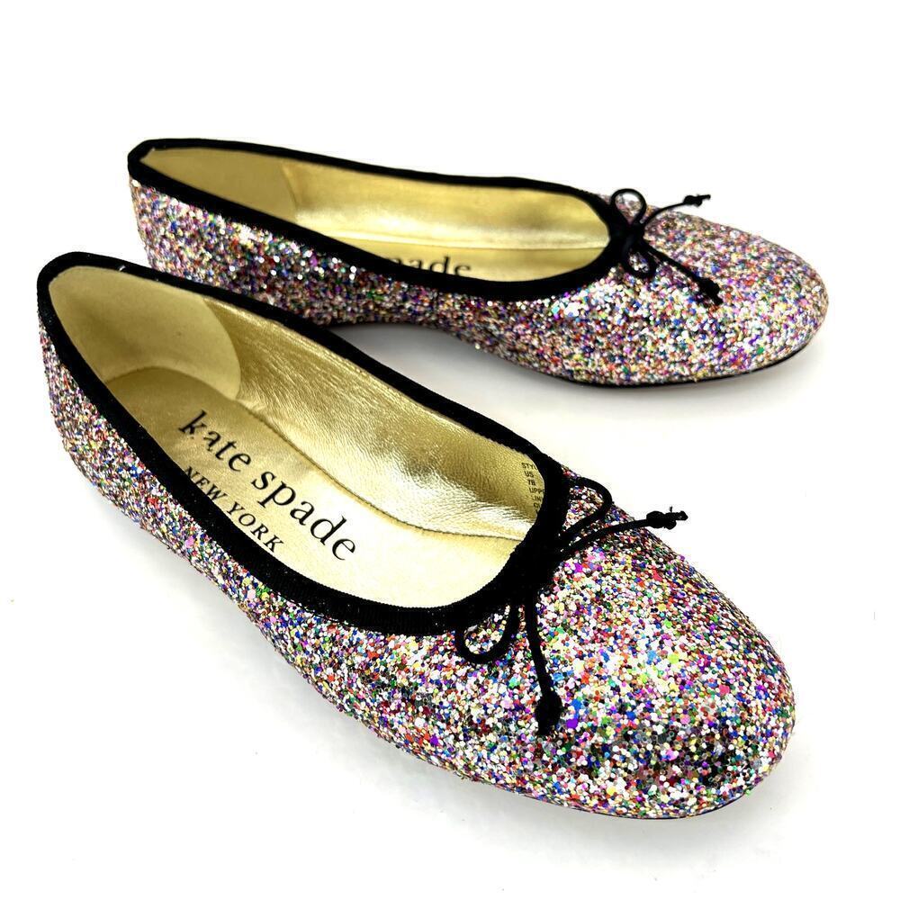 Kate Spade Honey Multicolored Glitter Ballet Flats 7 Slip On Bow